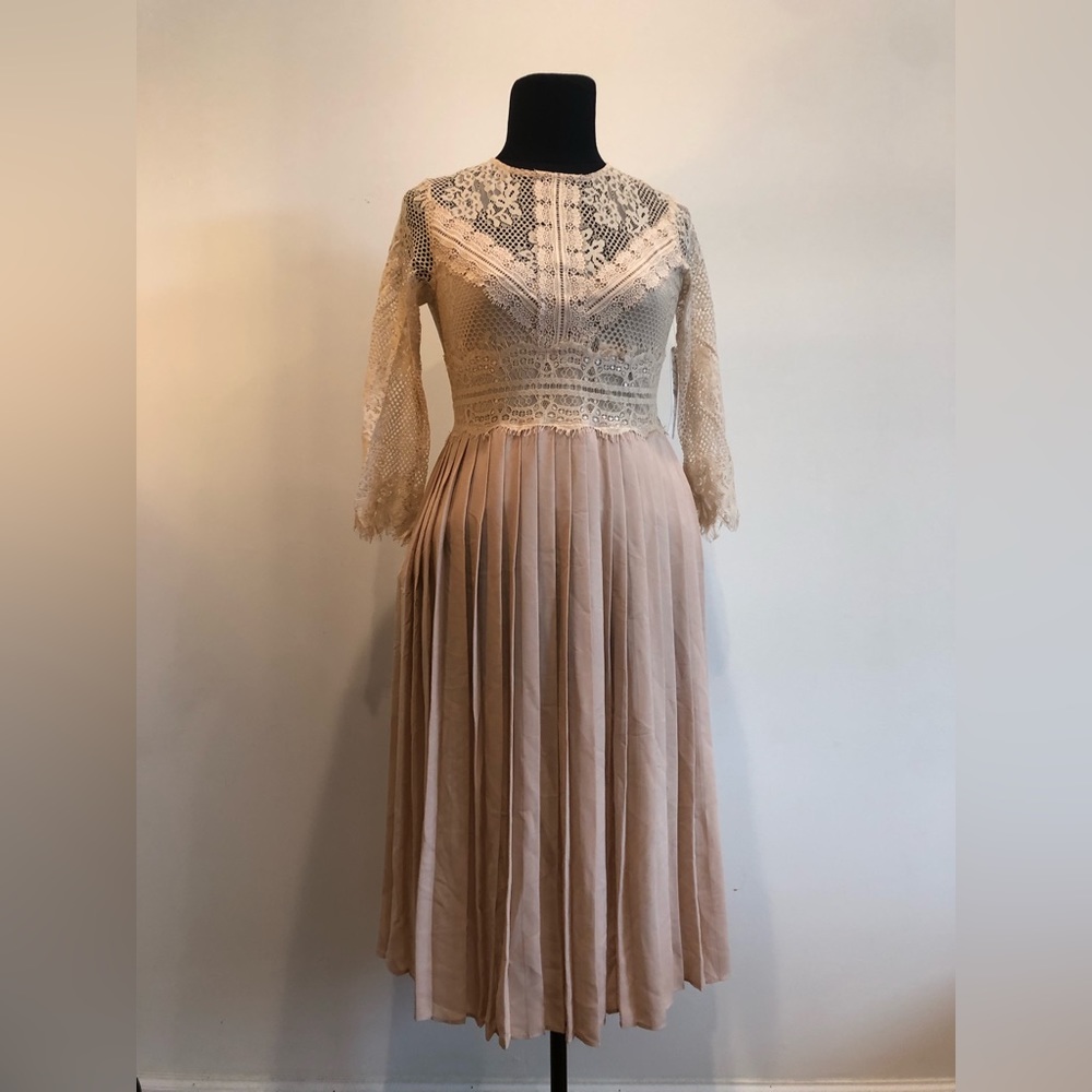 Rose Zara Dress - Lace Top and Pleated Midi Skirt